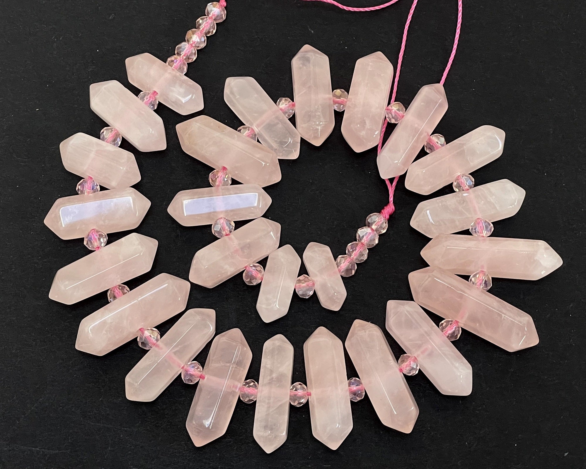 Rose Quartz Points double terminated centre drilled natural crystal beads