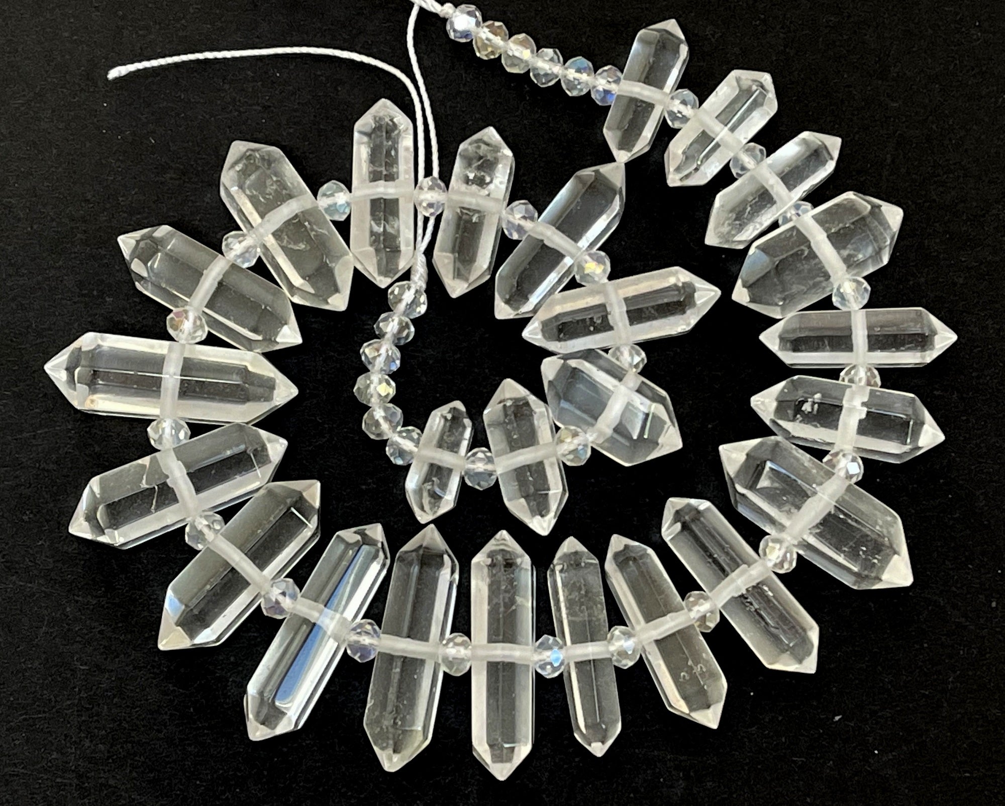 Clear Quartz Points double terminated centre drilled natural rock crystal beads