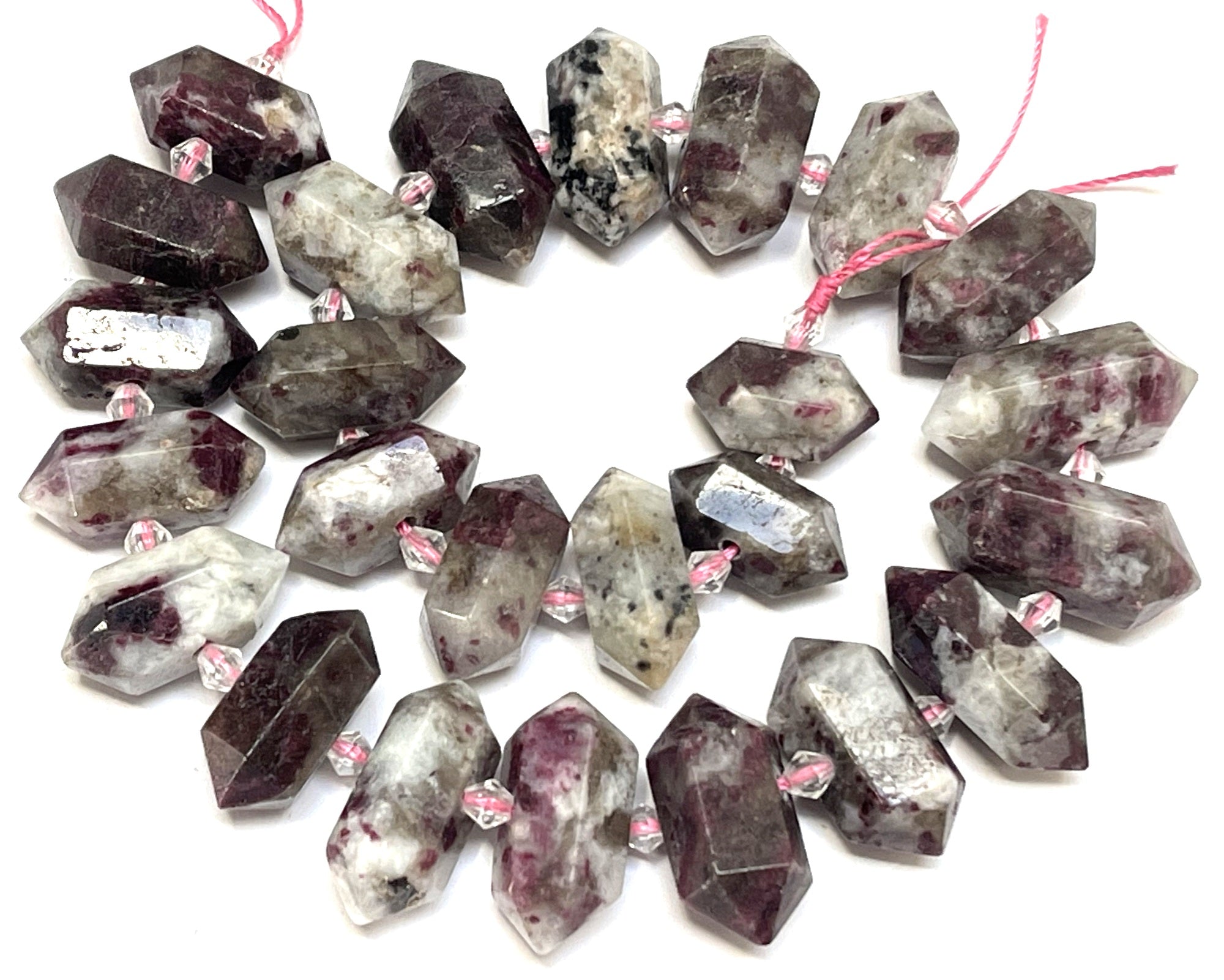Pink Tourmaline Eudialyte Points double terminated centre drilled natural gemstone beads