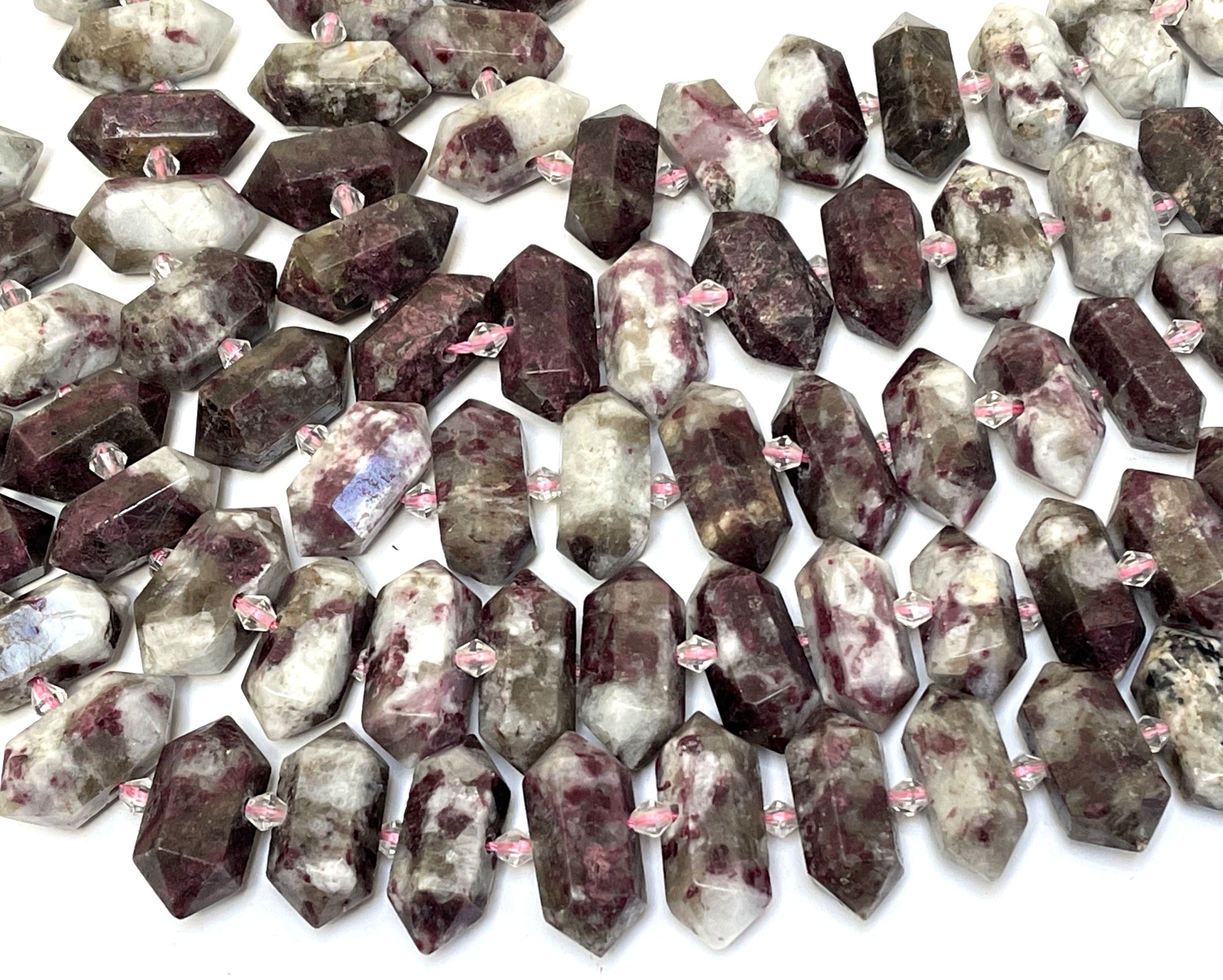 Pink Tourmaline Eudialyte Points double terminated centre drilled natural gemstone beads