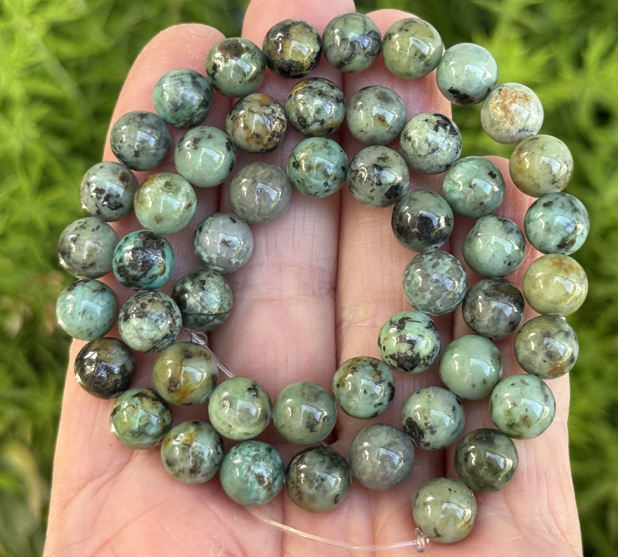 African Turquoise 8mm round natural gemstone beads 16" strand - Oz Beads 