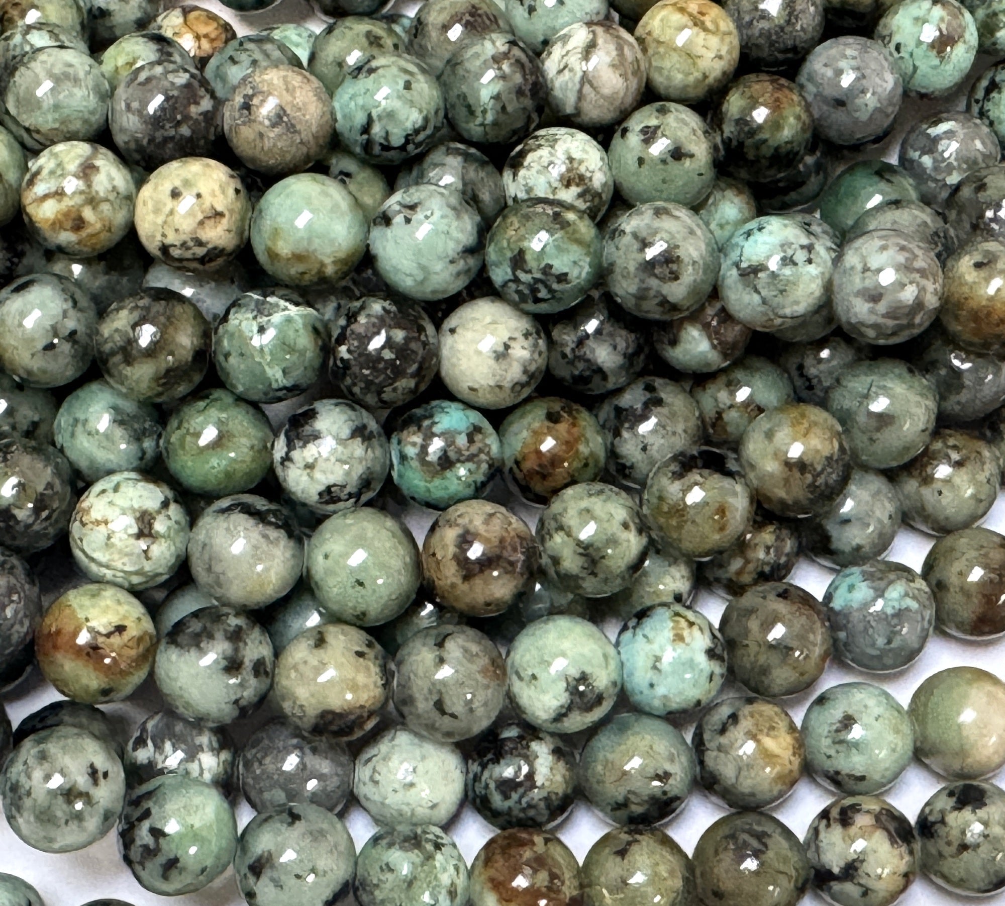 African Turquoise 8mm round natural gemstone beads 16" strand - Oz Beads 