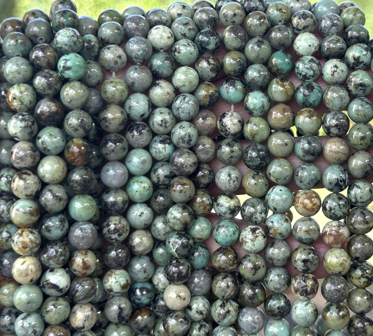 African Turquoise 8mm round natural gemstone beads 16" strand - Oz Beads 