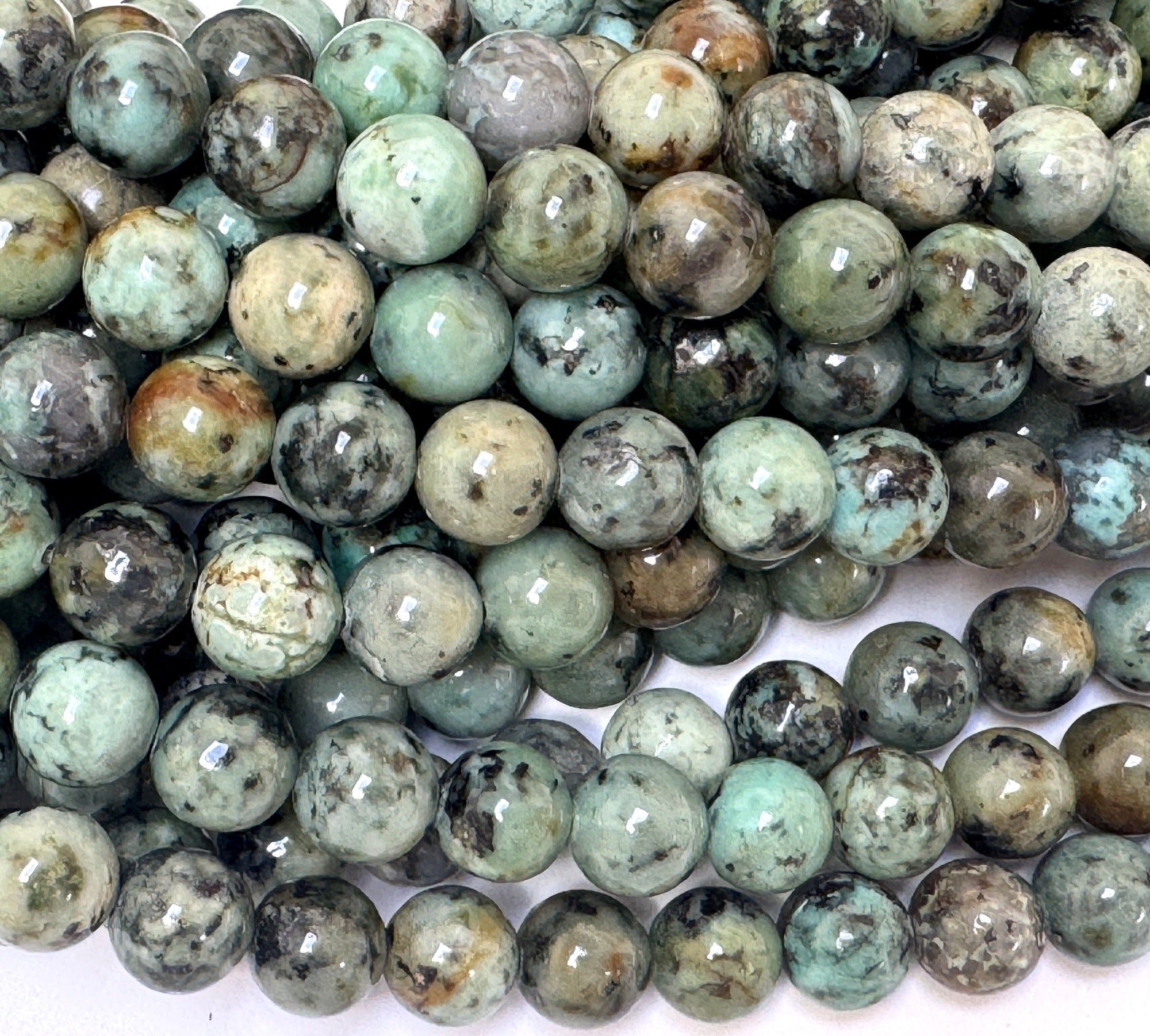 African Turquoise 8mm round natural gemstone beads 16" strand - Oz Beads 