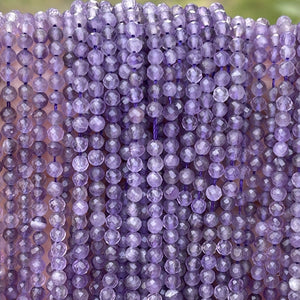 Amethyst 3mm faceted round natural gemstone beads 15.5" strand - Oz Beads 