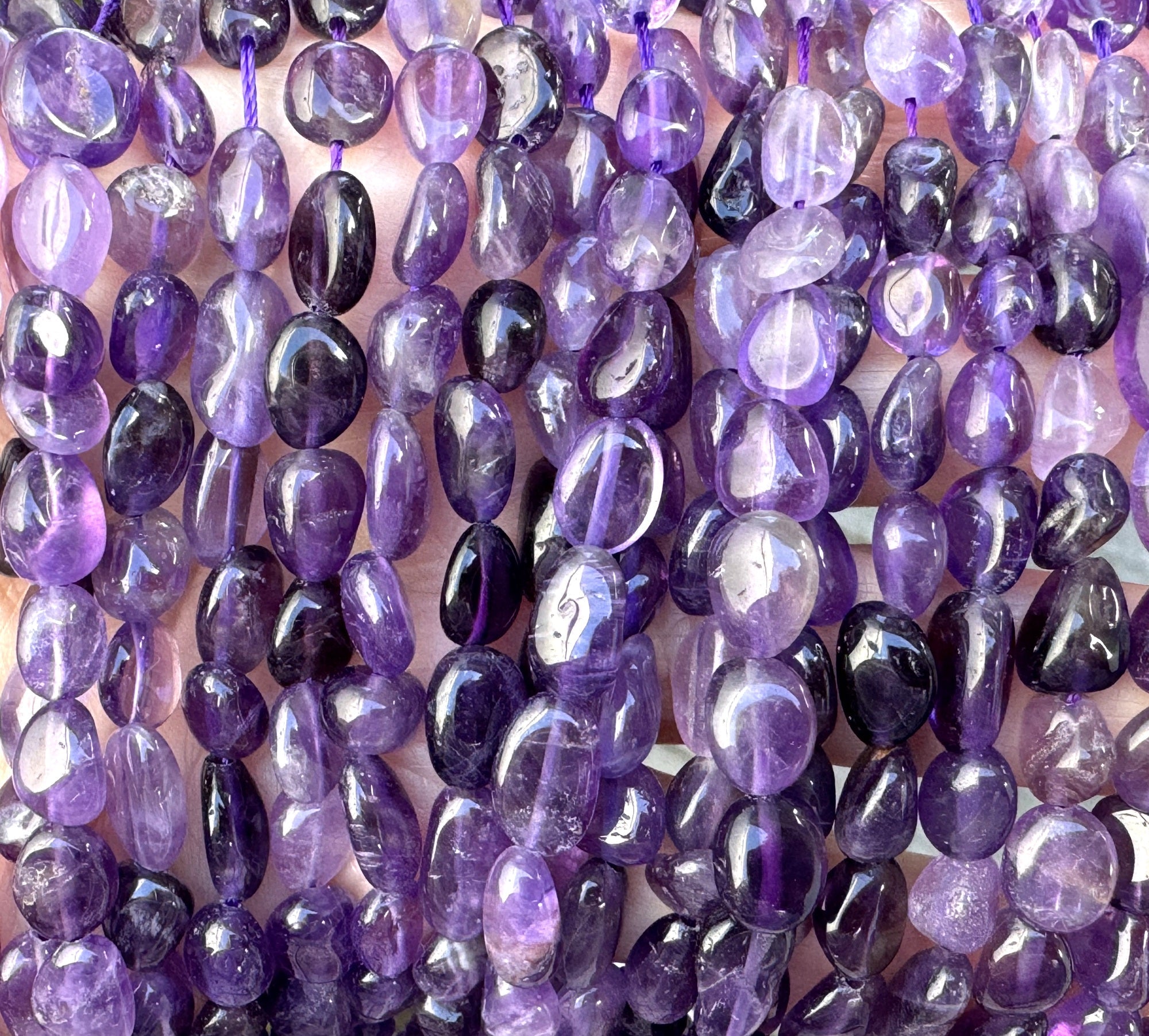 Amethyst 8-11mm nuggets natural gemstone pebble beads 16" strand - Oz Beads 