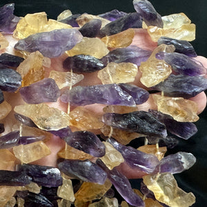 Amethyst and Citrine raw rough top drilled natural rock crystal beads 16" strand - Oz Beads 