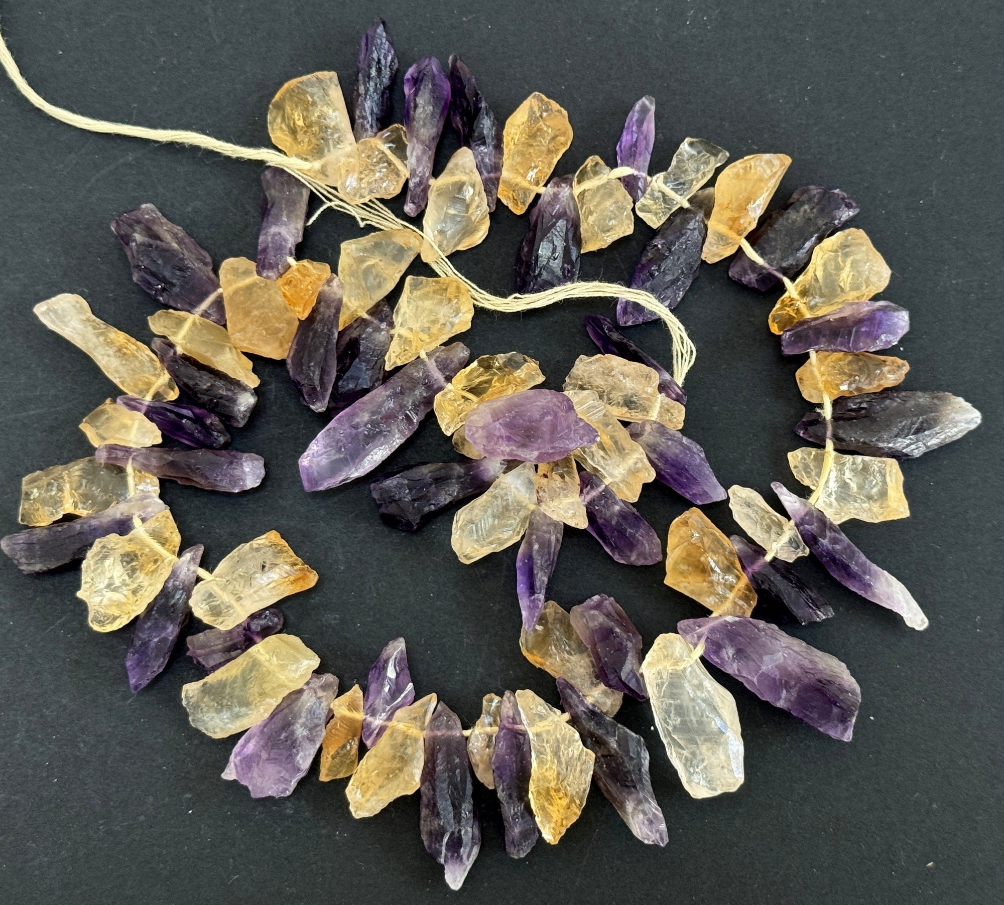 Amethyst and Citrine raw rough top drilled natural rock crystal beads 16" strand - Oz Beads 