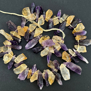 Amethyst and Citrine raw rough top drilled natural rock crystal beads 16" strand - Oz Beads 