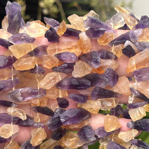 Amethyst and Citrine raw rough top drilled natural rock crystal beads 16" strand - Oz Beads 