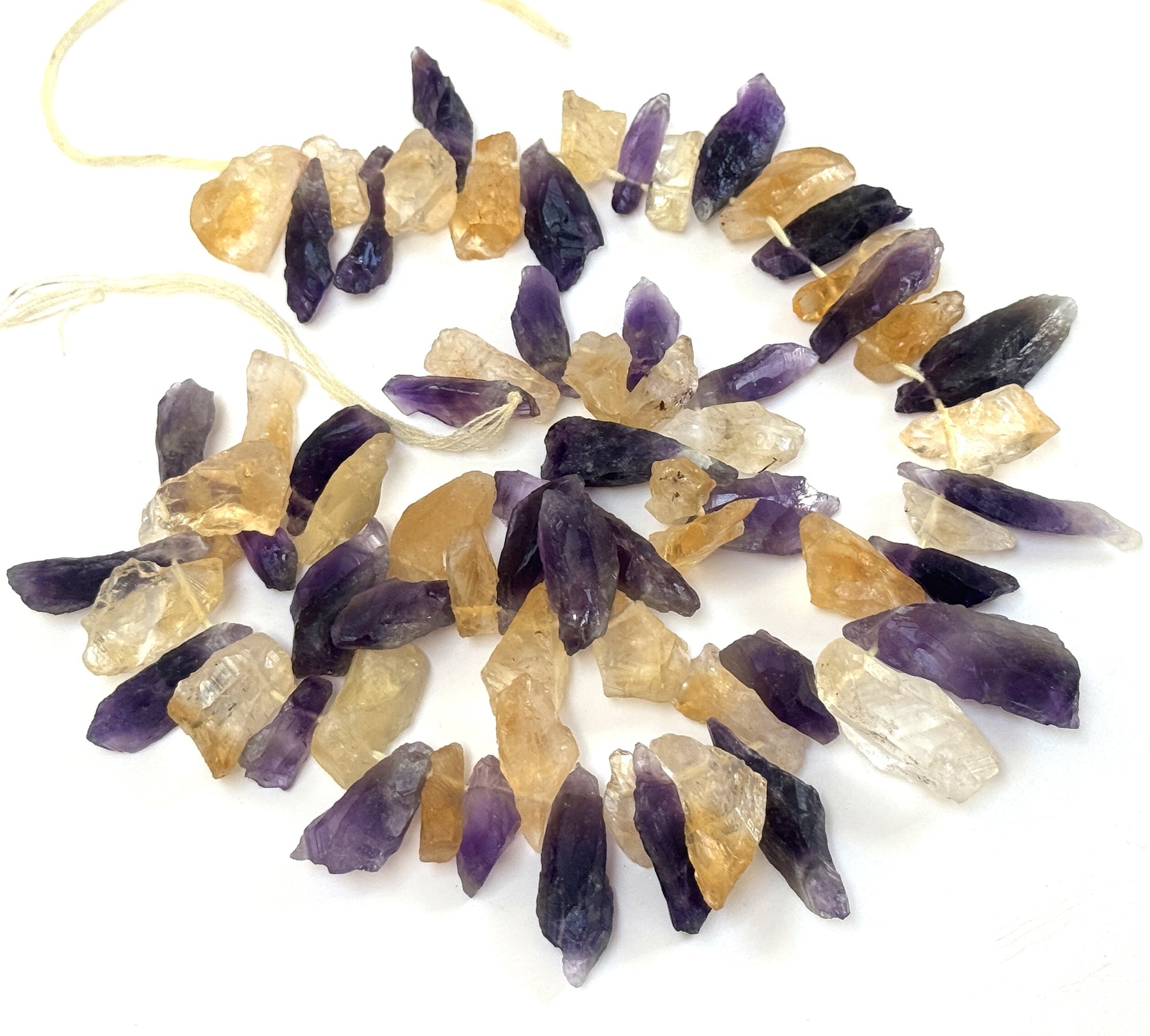 Amethyst and Citrine raw rough top drilled natural rock crystal beads 16" strand - Oz Beads 