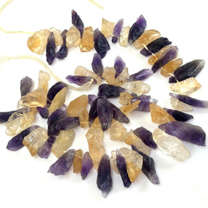 Amethyst and Citrine raw rough top drilled natural rock crystal beads 16" strand - Oz Beads 