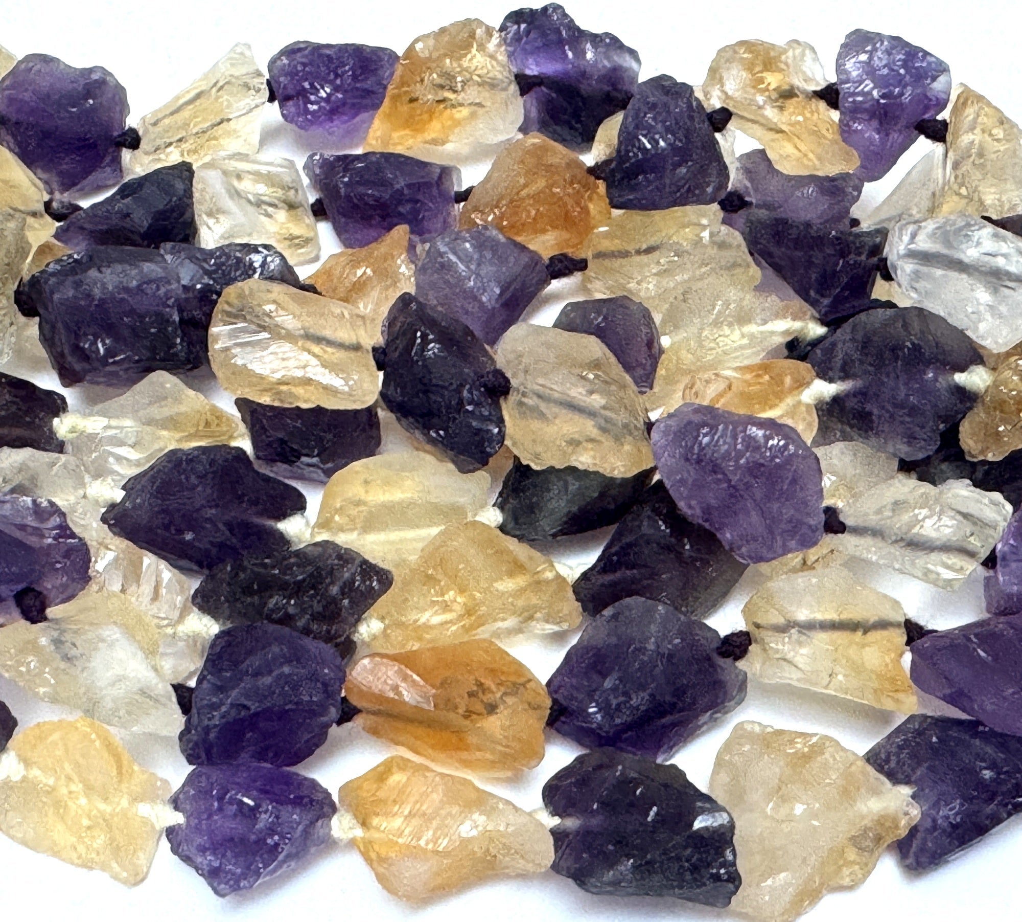 Amethyst Citrine mix raw rough nuggets center drilled natural rock crystal beads 16" strand - Oz Beads 