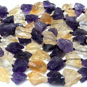 Amethyst Citrine mix raw rough nuggets center drilled natural rock crystal beads 16" strand - Oz Beads 