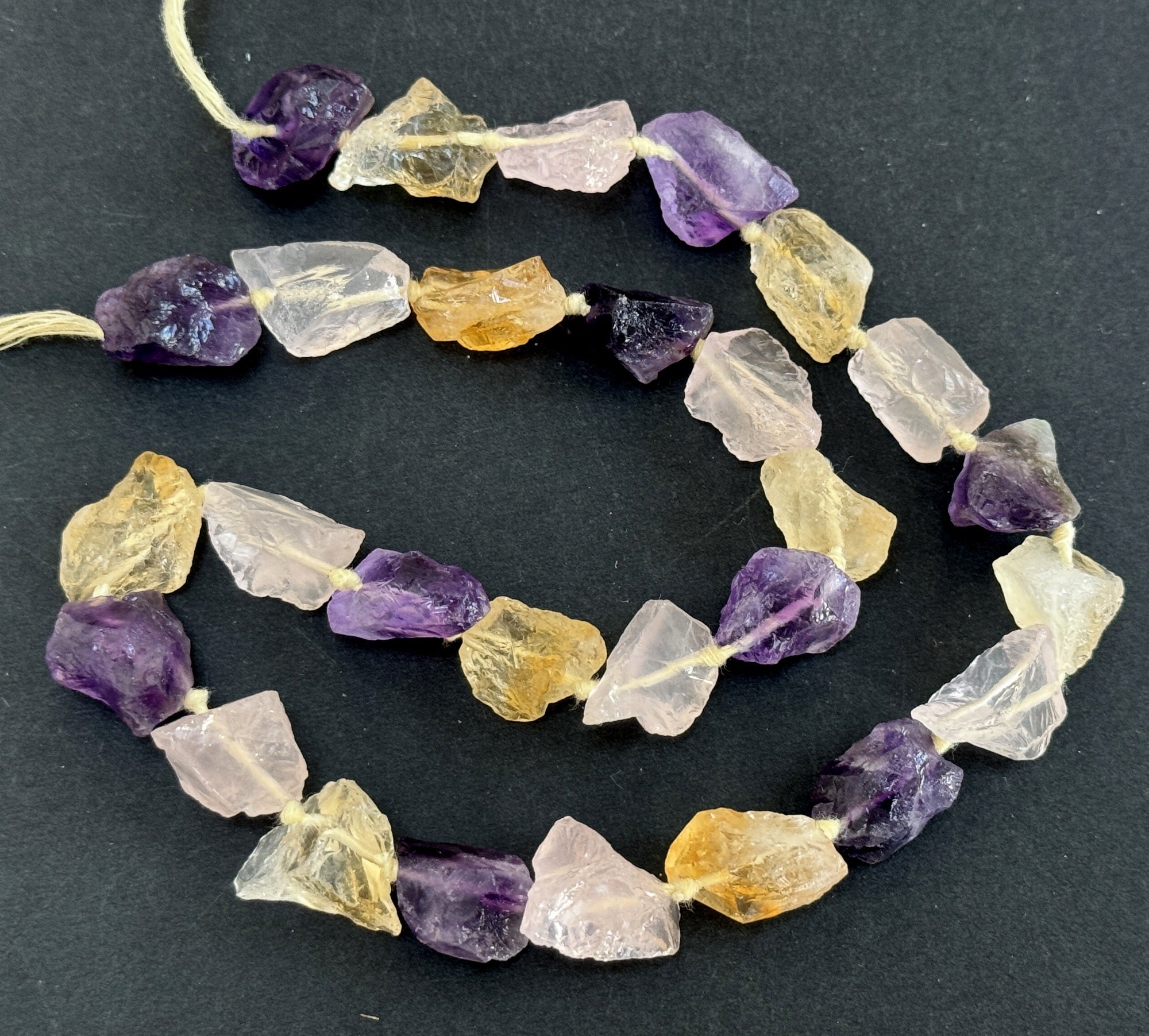 Amethyst Citrine Rose Quartz mix raw rough nuggets center drilled natural rock crystal beads 16" strand - Oz Beads 