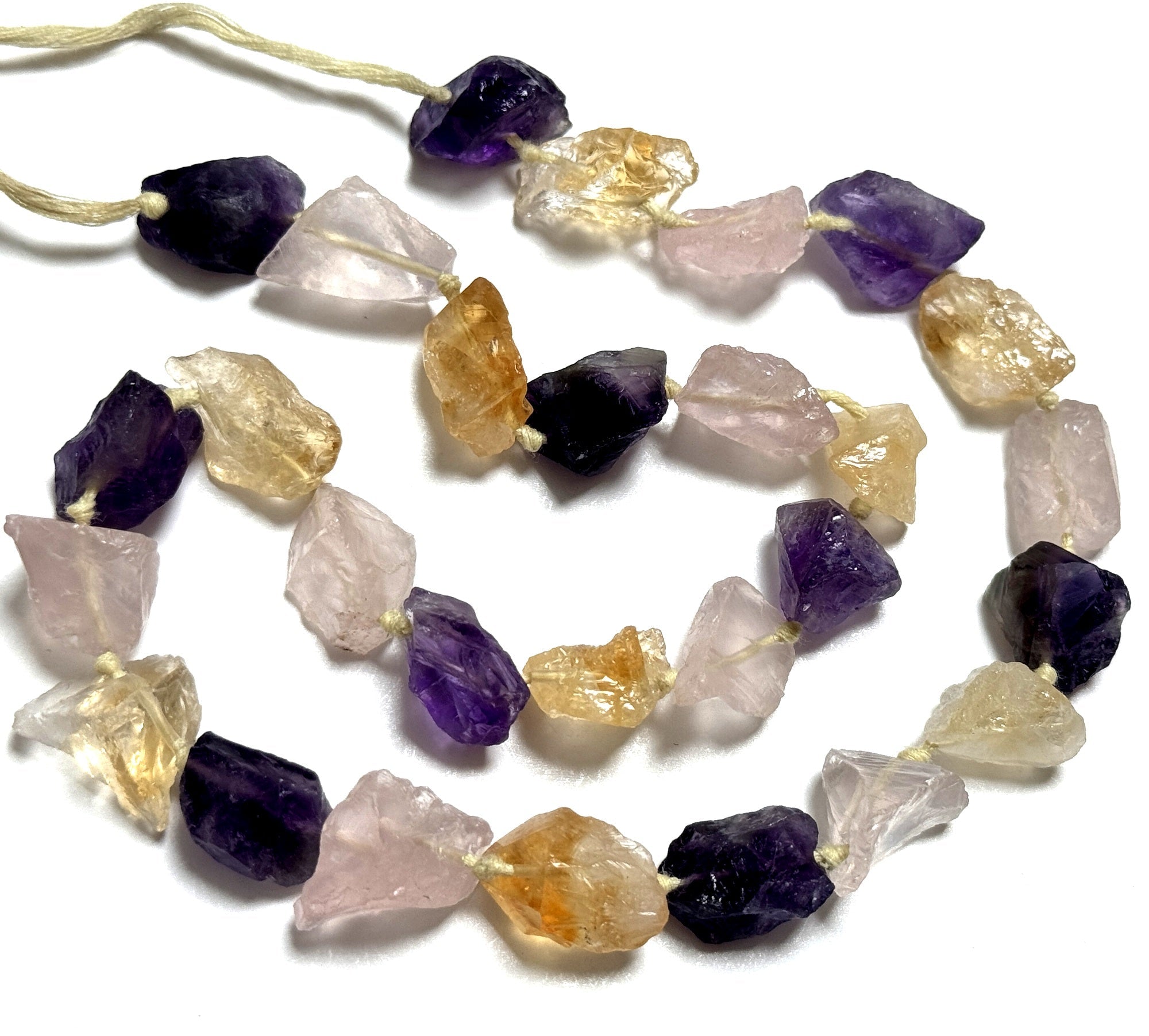 Amethyst Citrine Rose Quartz mix raw rough nuggets center drilled natural rock crystal beads 16" strand - Oz Beads 
