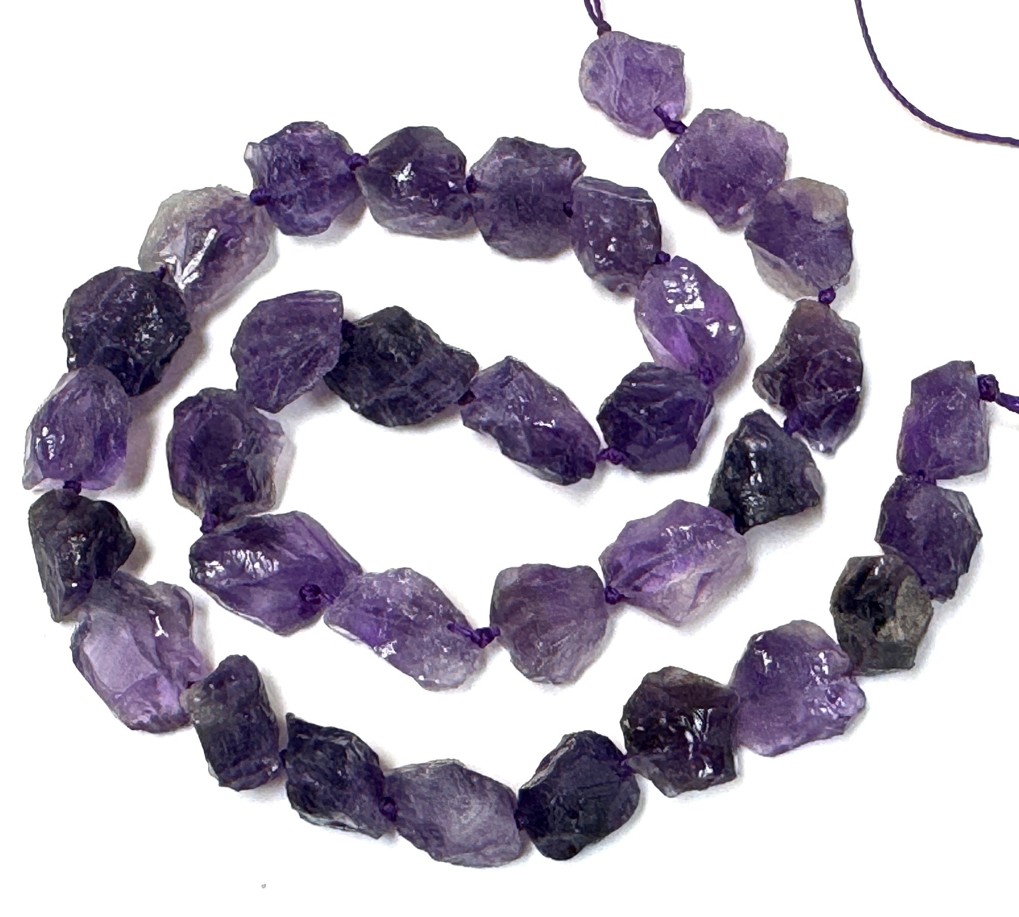 Amethyst raw rough nuggets center drilled natural rock crystal beads 16" strand - Oz Beads 