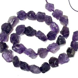 Amethyst raw rough nuggets center drilled natural rock crystal beads 16" strand - Oz Beads 