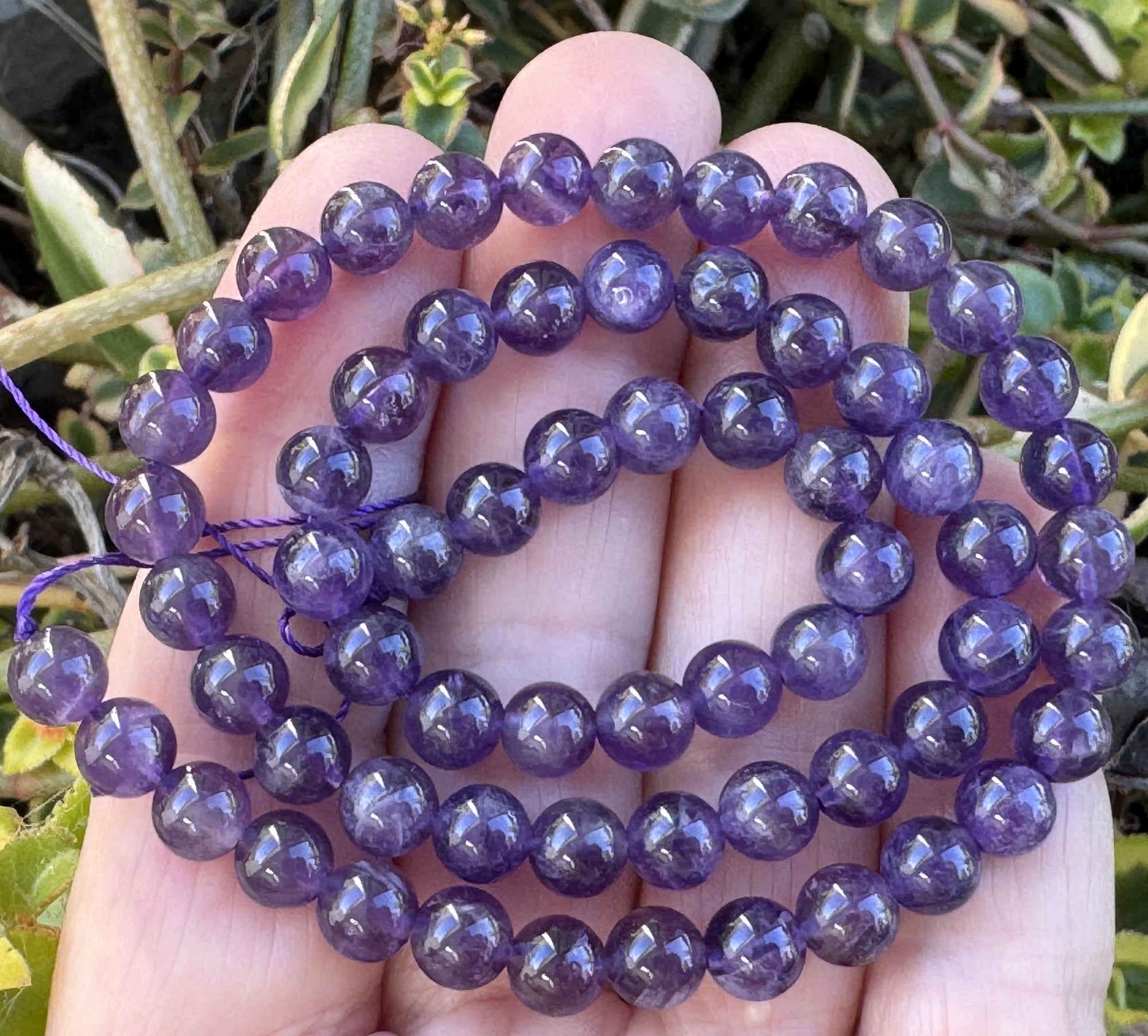 Dark Amethyst 6mm round natural gemstone beads 39cm strand - Oz Beads 