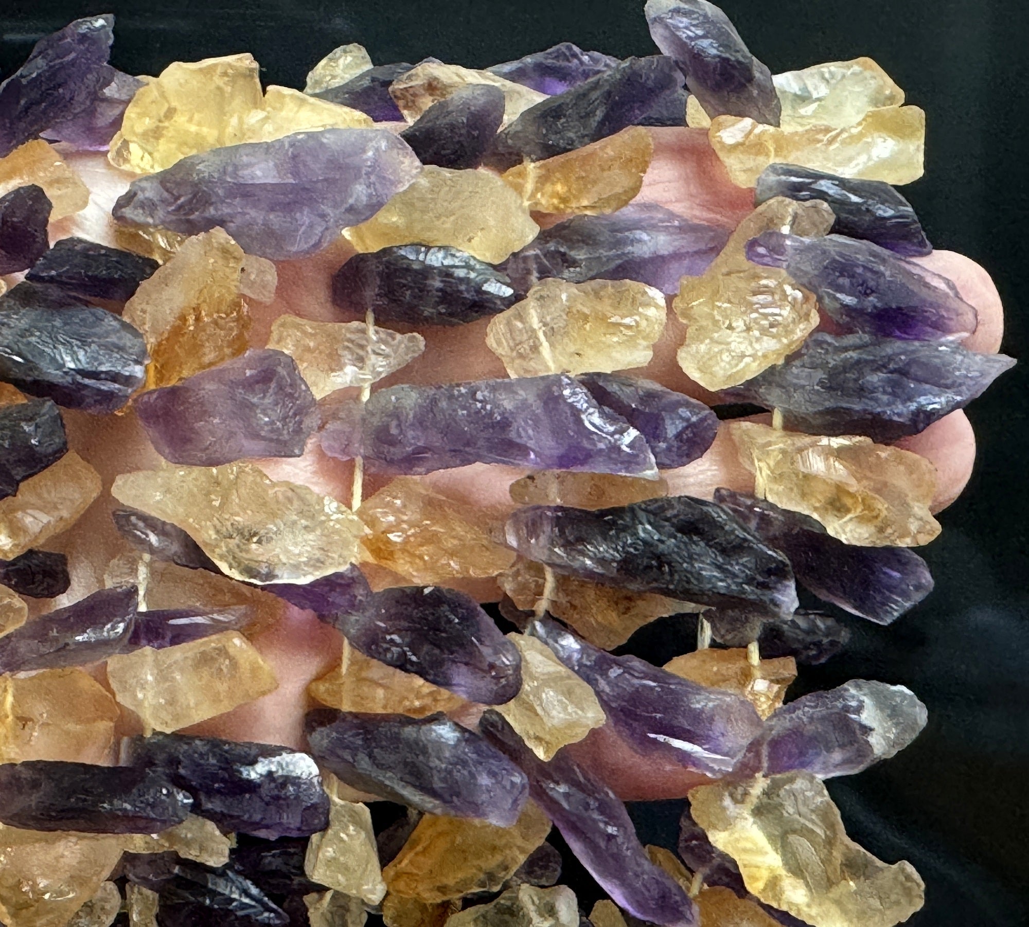 Amethyst and Citrine raw rough top drilled natural rock crystal beads 16" strand - Oz Beads 