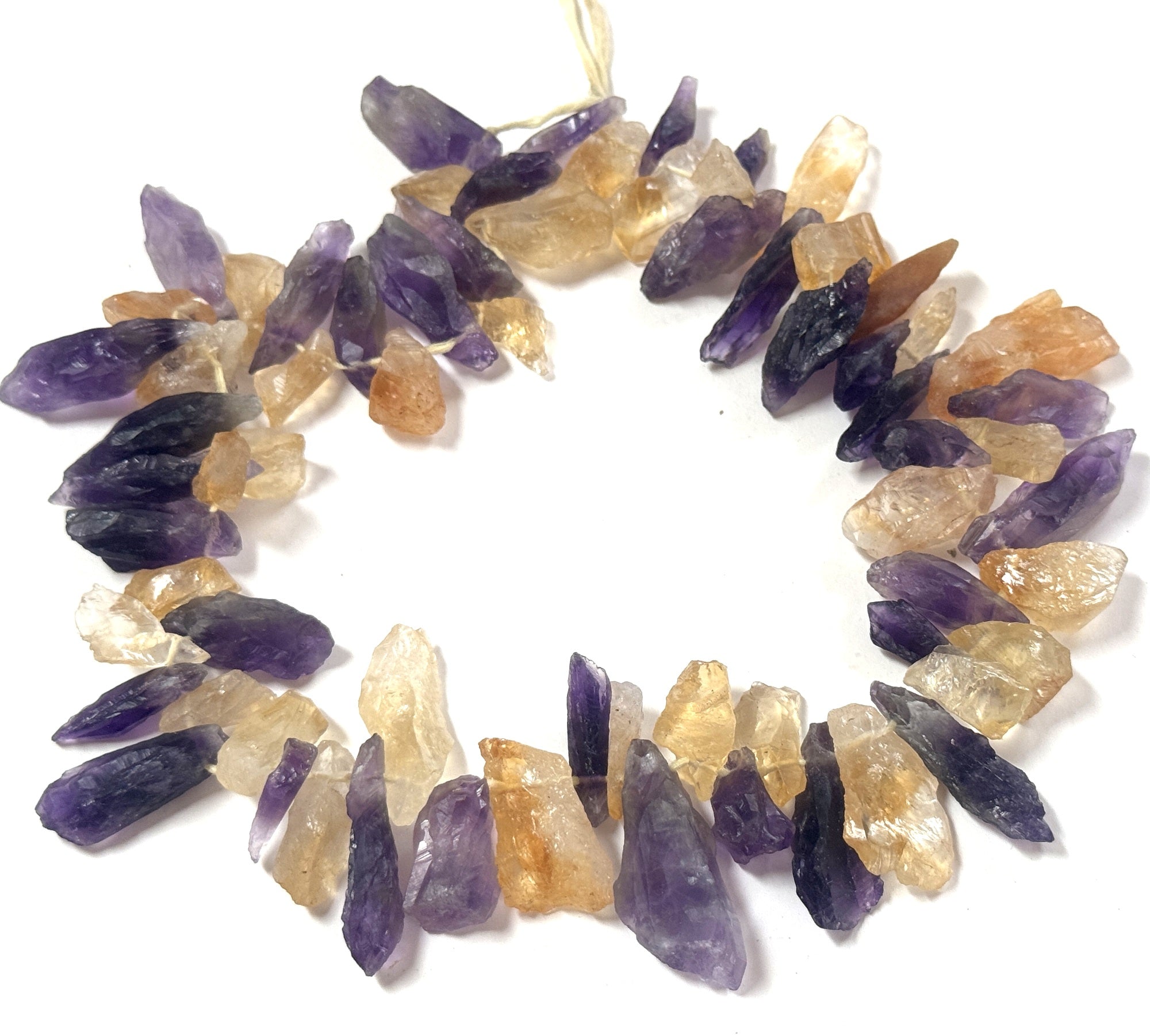 Amethyst and Citrine raw rough top drilled natural rock crystal beads 16" strand - Oz Beads 