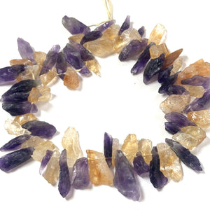 Amethyst and Citrine raw rough top drilled natural rock crystal beads 16" strand - Oz Beads 