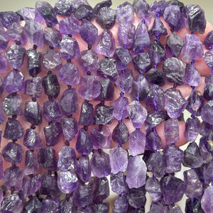 Amethyst raw rough nuggets center drilled natural rock crystal beads 16" strand - Oz Beads 