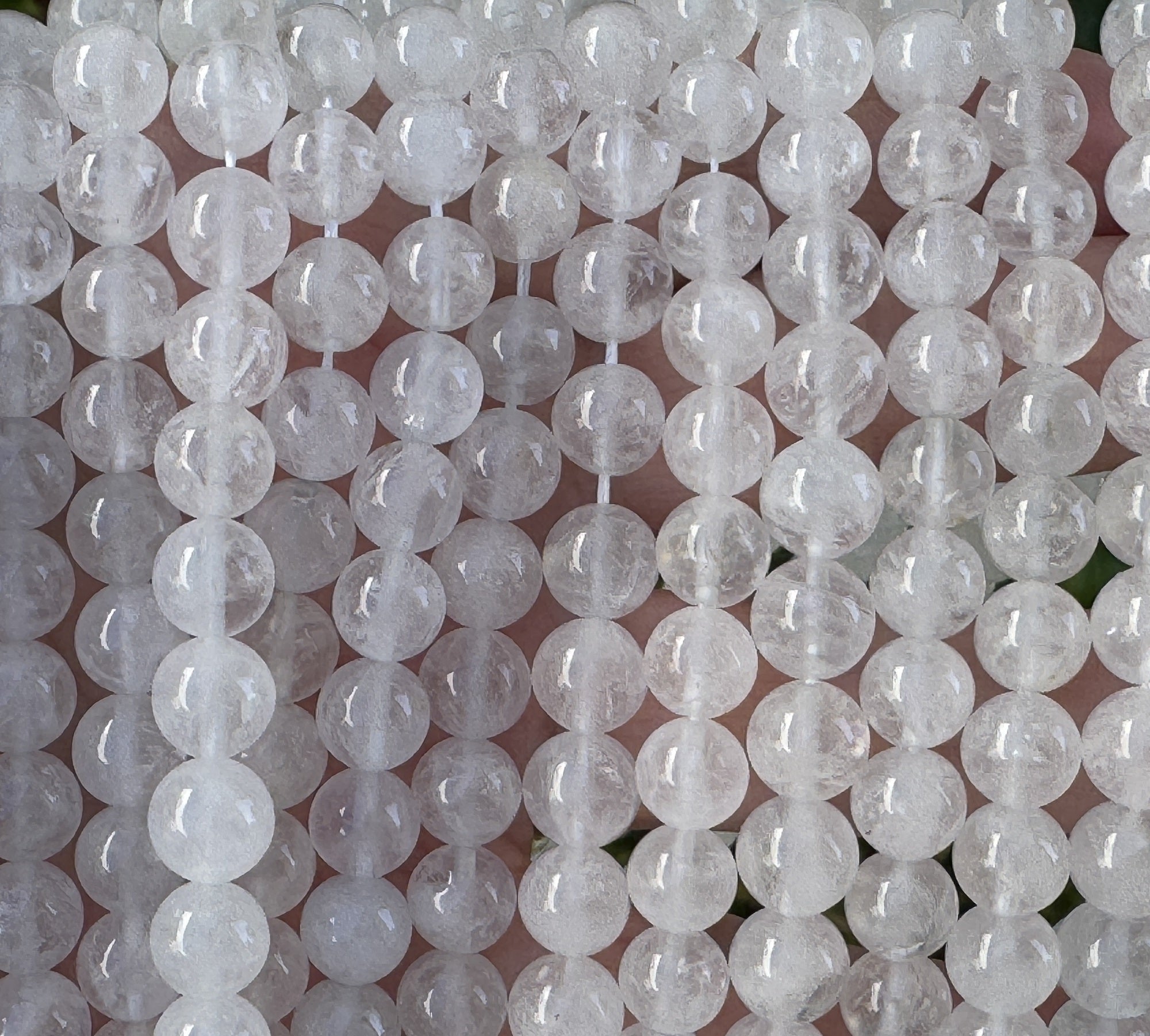 Angola White Quartz 8mm round natural crystal beads 15" strand