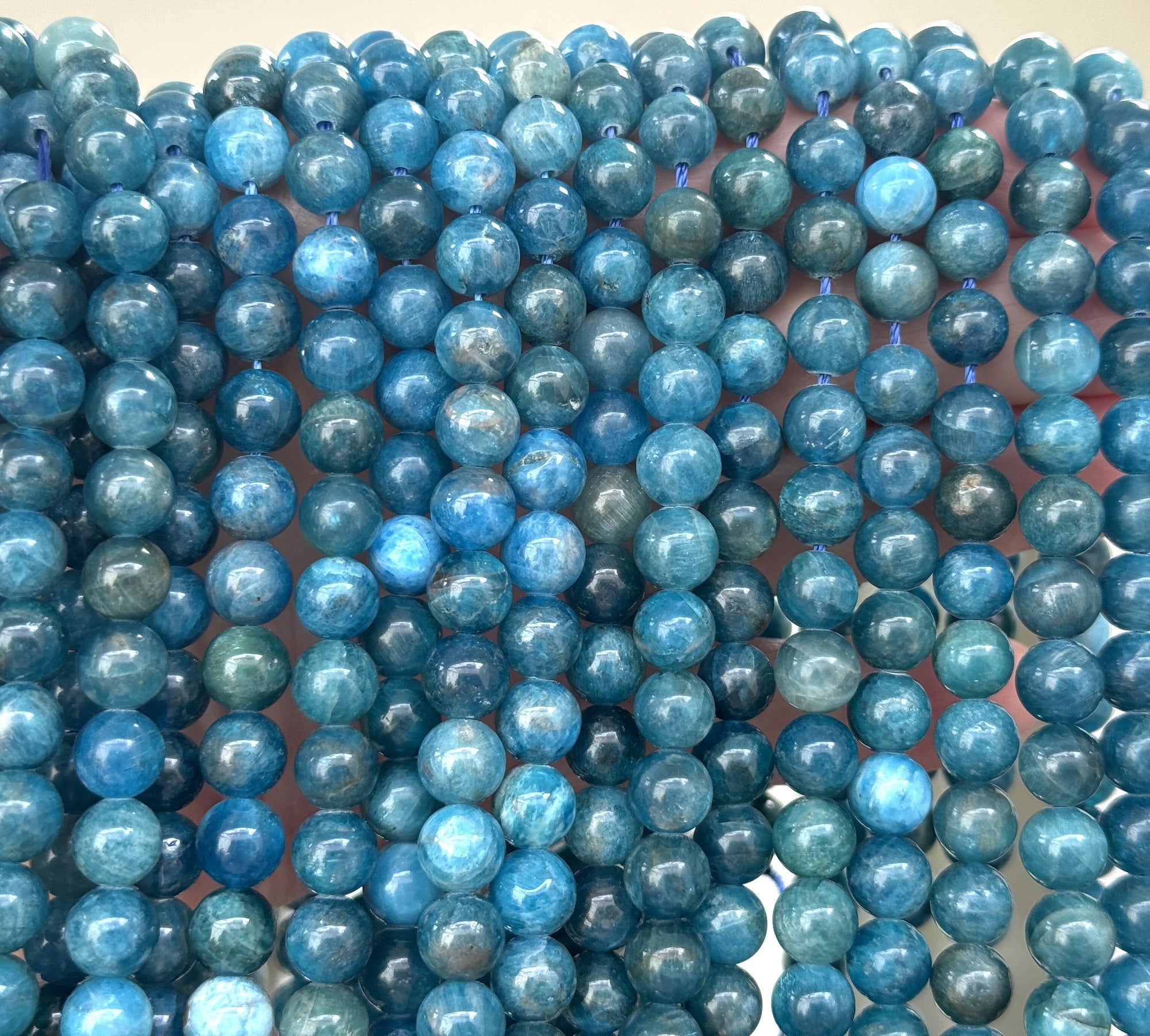 Apatite 8mm round natural gemstone beads 15" strand - Oz Beads 