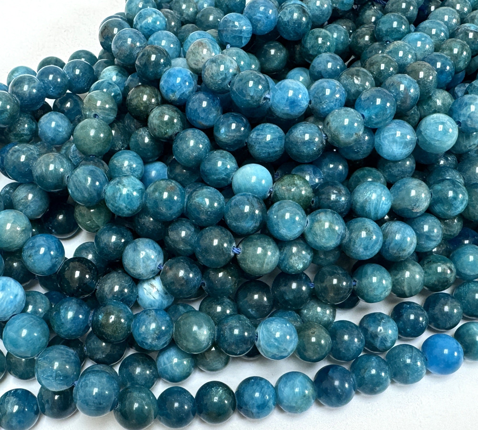 Apatite 8mm round natural gemstone beads 15" strand - Oz Beads 
