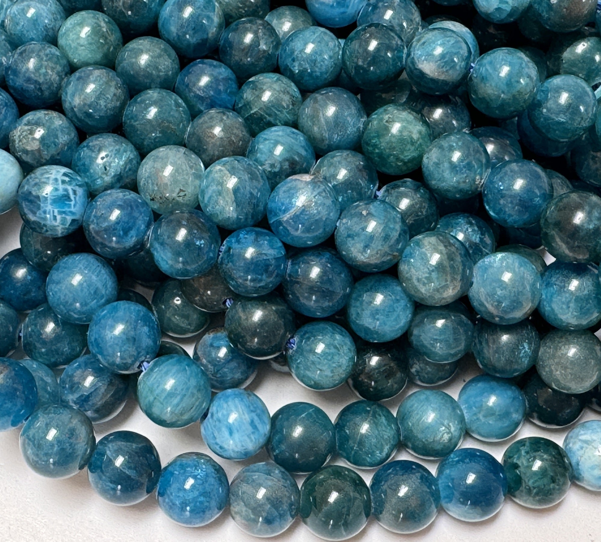 Apatite 8mm round natural gemstone beads 15" strand - Oz Beads 