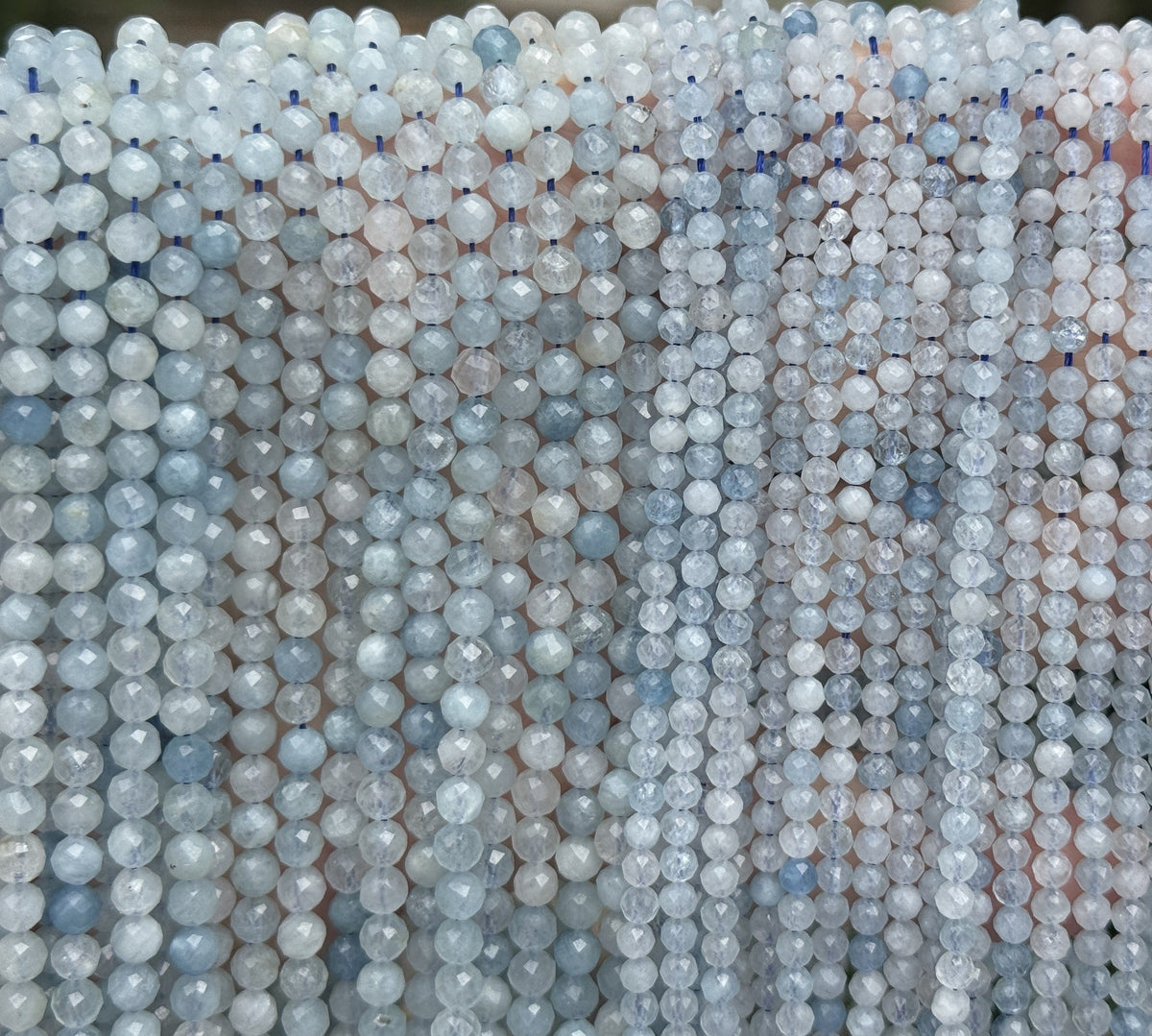 Aquamarine 3mm 4mm faceted round natural gemstone beads 15.5" strand - Oz Beads 