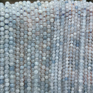 Aquamarine 3mm 4mm faceted round natural gemstone beads 15.5" strand - Oz Beads 