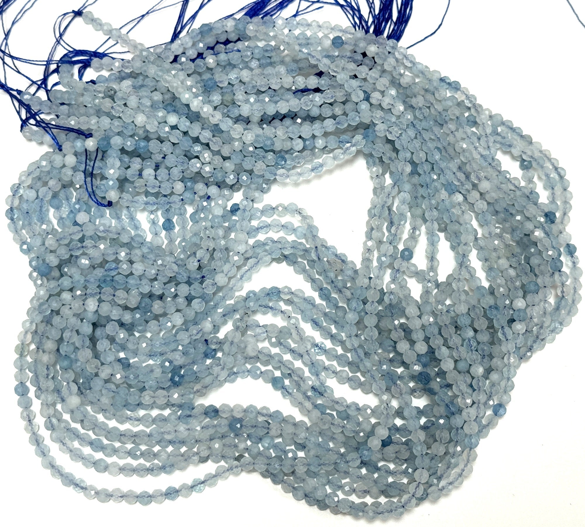 Aquamarine 3mm 4mm faceted round natural gemstone beads 15.5" strand - Oz Beads 