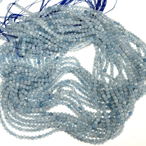 Aquamarine 3mm 4mm faceted round natural gemstone beads 15.5" strand - Oz Beads 