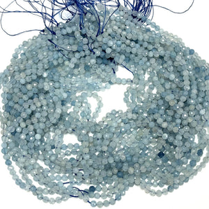 Aquamarine 3mm 4mm faceted round natural gemstone beads 15.5" strand - Oz Beads 