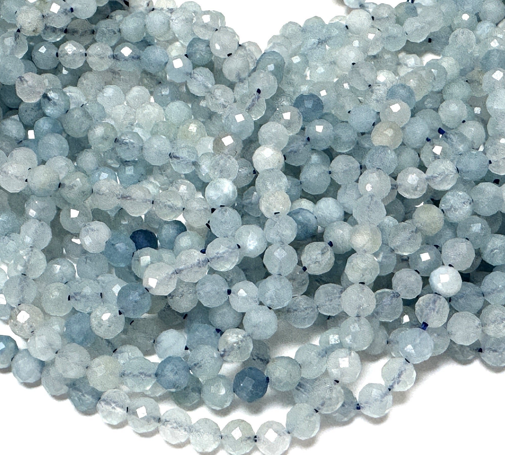 Aquamarine 3mm 4mm faceted round natural gemstone beads 15.5" strand - Oz Beads 