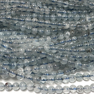 Aquamarine 3mm round polished natural gemstone beads 40cm strand - Oz Beads 