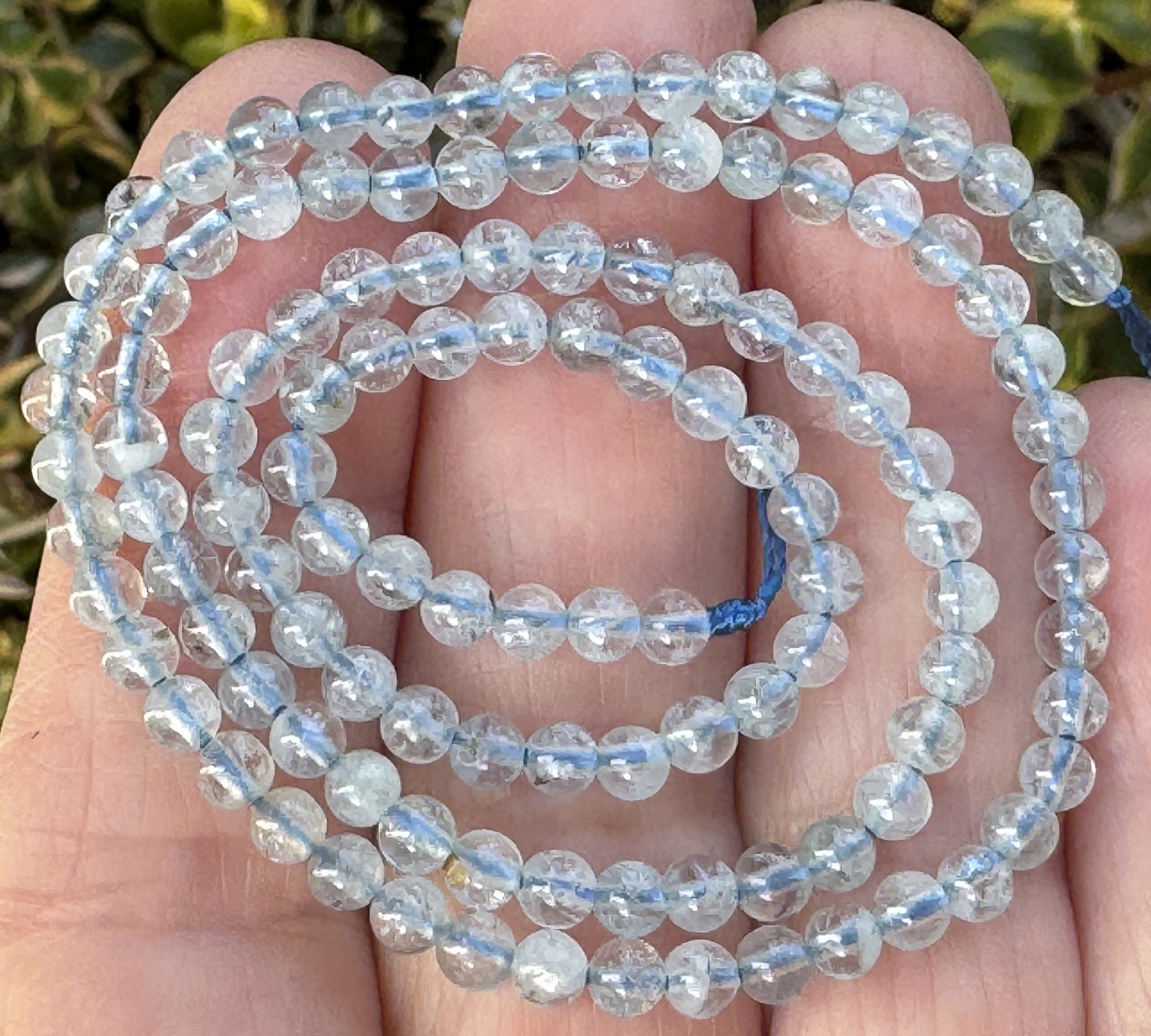 Aquamarine 3mm round polished natural gemstone beads 40cm strand - Oz Beads 
