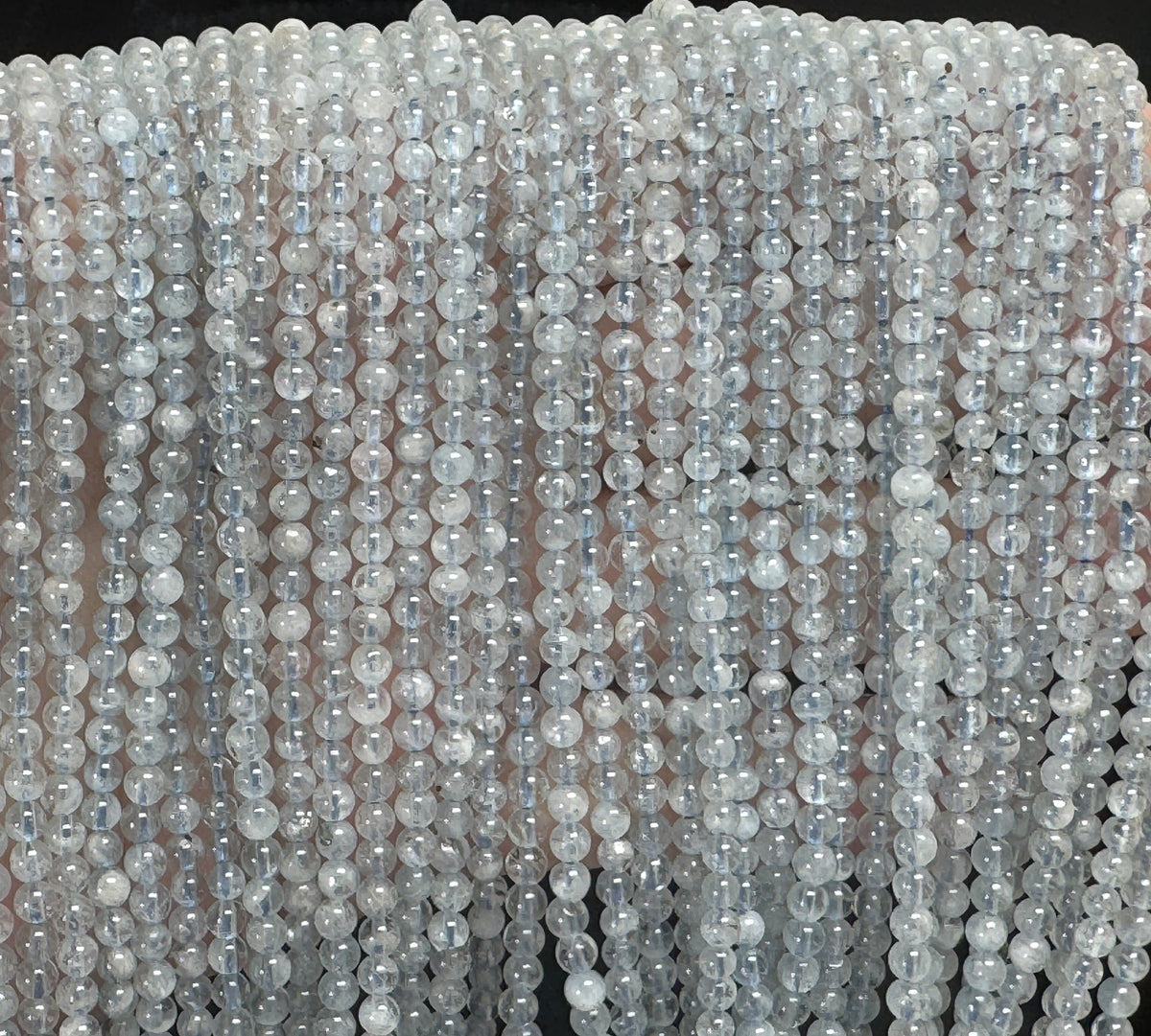Aquamarine 3mm round polished natural gemstone beads 40cm strand - Oz Beads 