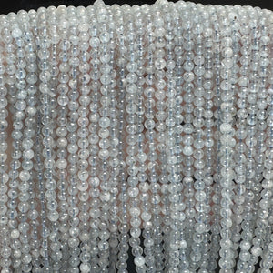 Aquamarine 3mm round polished natural gemstone beads 40cm strand - Oz Beads 