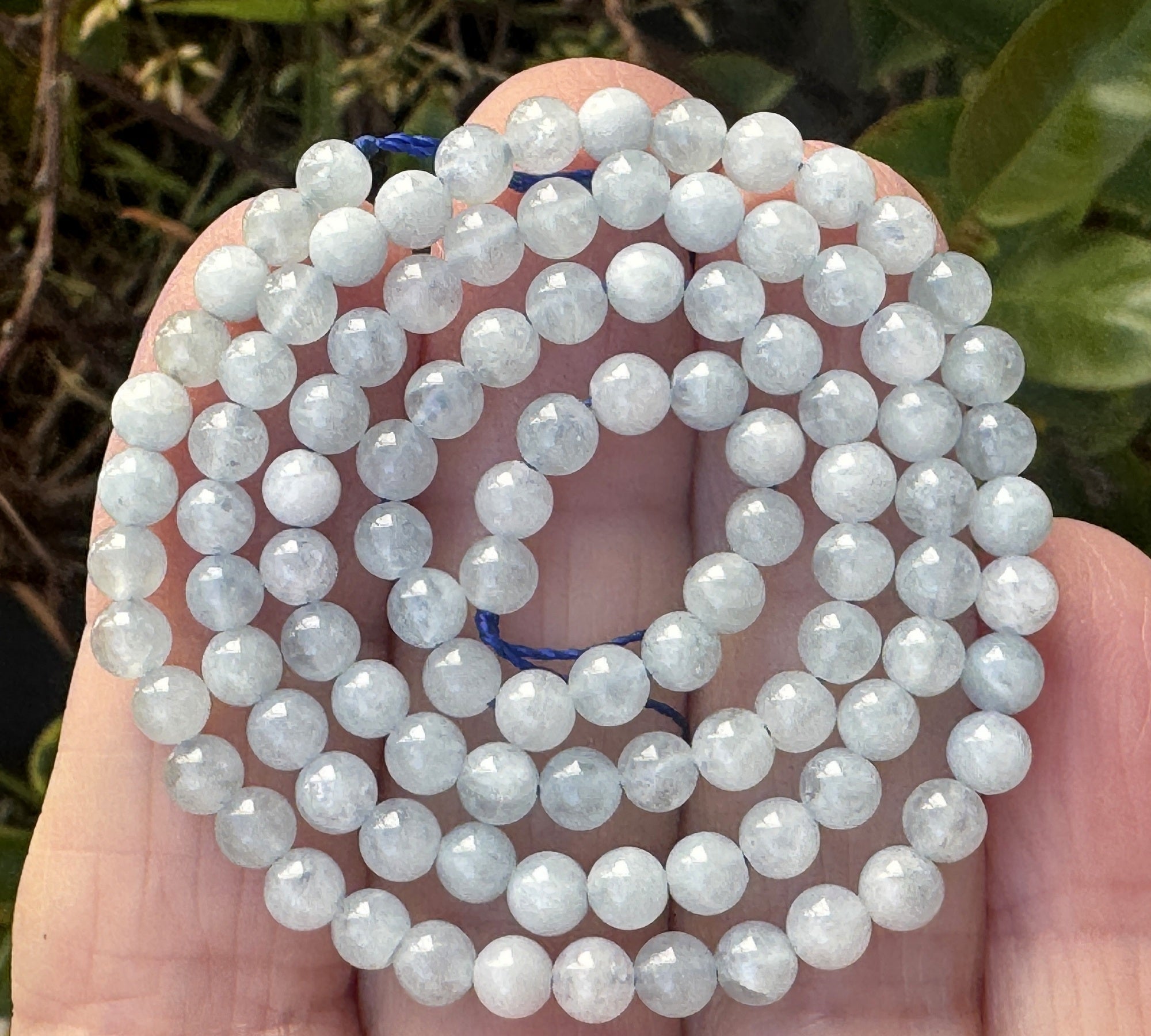 Aquamarine 4mm round polished natural gemstone beads 16" strand - Oz Beads 