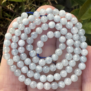 Aquamarine 4mm round polished natural gemstone beads 16" strand - Oz Beads 