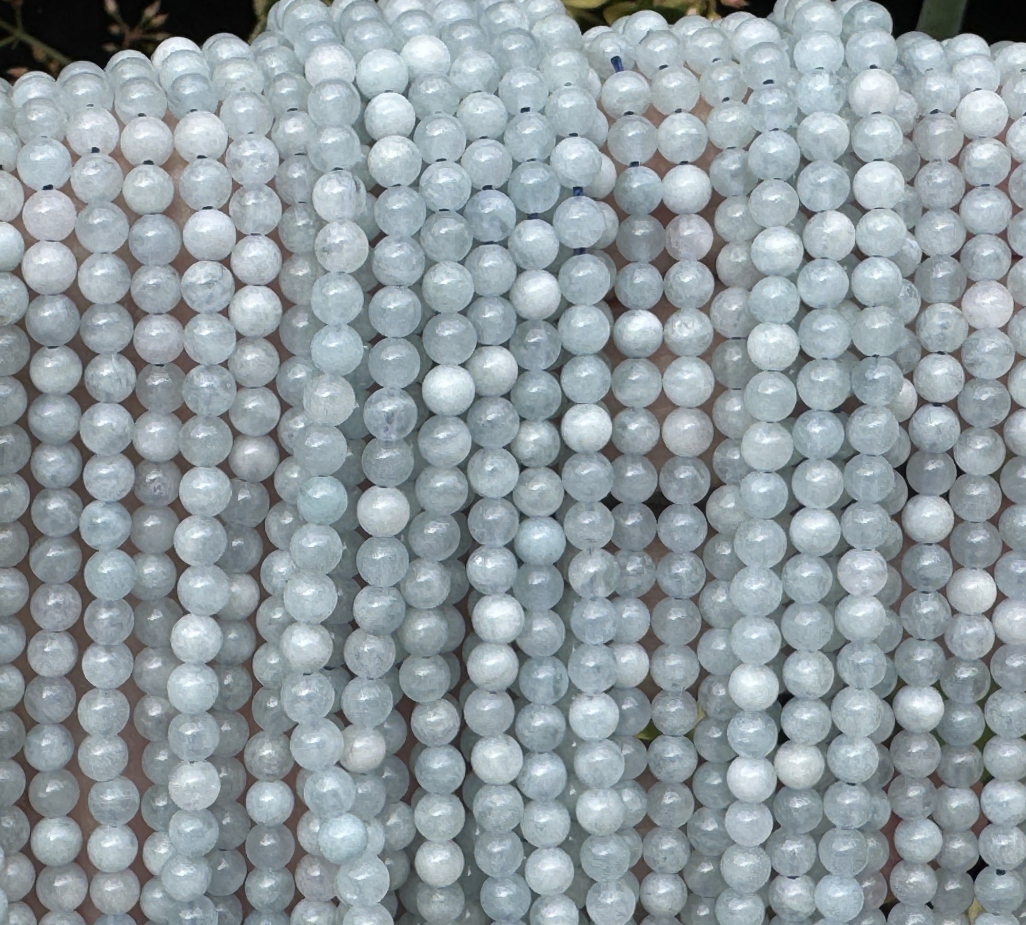 Aquamarine 4mm round polished natural gemstone beads 16" strand - Oz Beads 