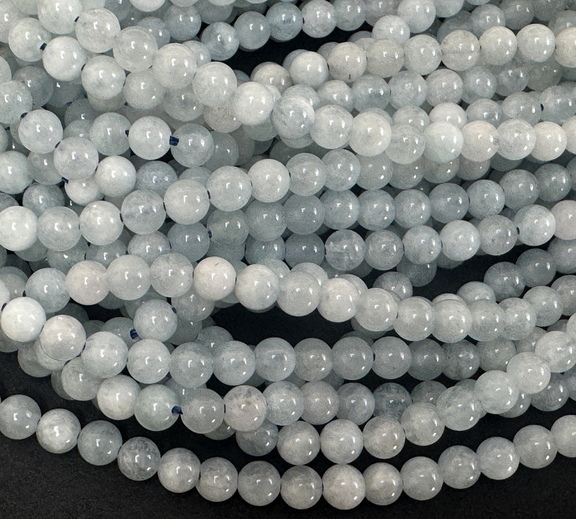 Aquamarine 4mm round polished natural gemstone beads 16" strand - Oz Beads 
