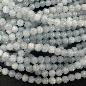 Aquamarine 4mm round polished natural gemstone beads 16" strand - Oz Beads 