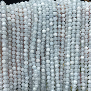 Aquamarine 4mm round polished natural gemstone beads 16" strand - Oz Beads 