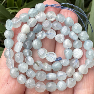 Aquamarine 6-9mm nuggets natural gemstone pebble beads 39cm strand - Oz Beads 