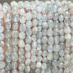 Aquamarine 6-9mm nuggets natural gemstone pebble beads 39cm strand - Oz Beads 
