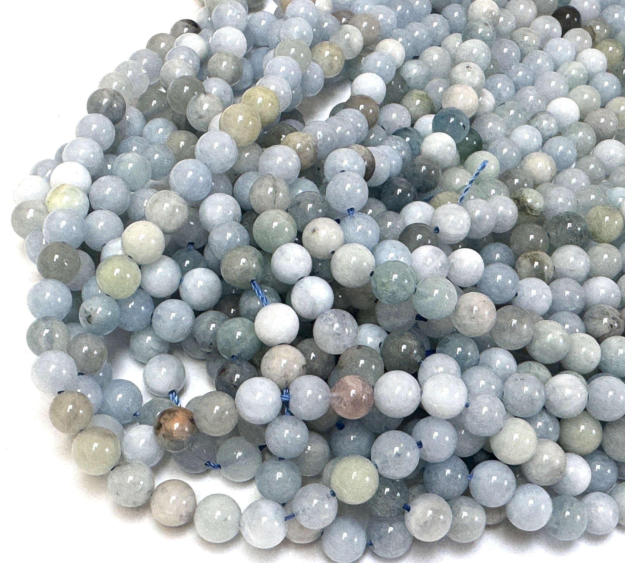 Aquamarine multi-colour 6mm round gemstone beads 15" strand - Oz Beads 